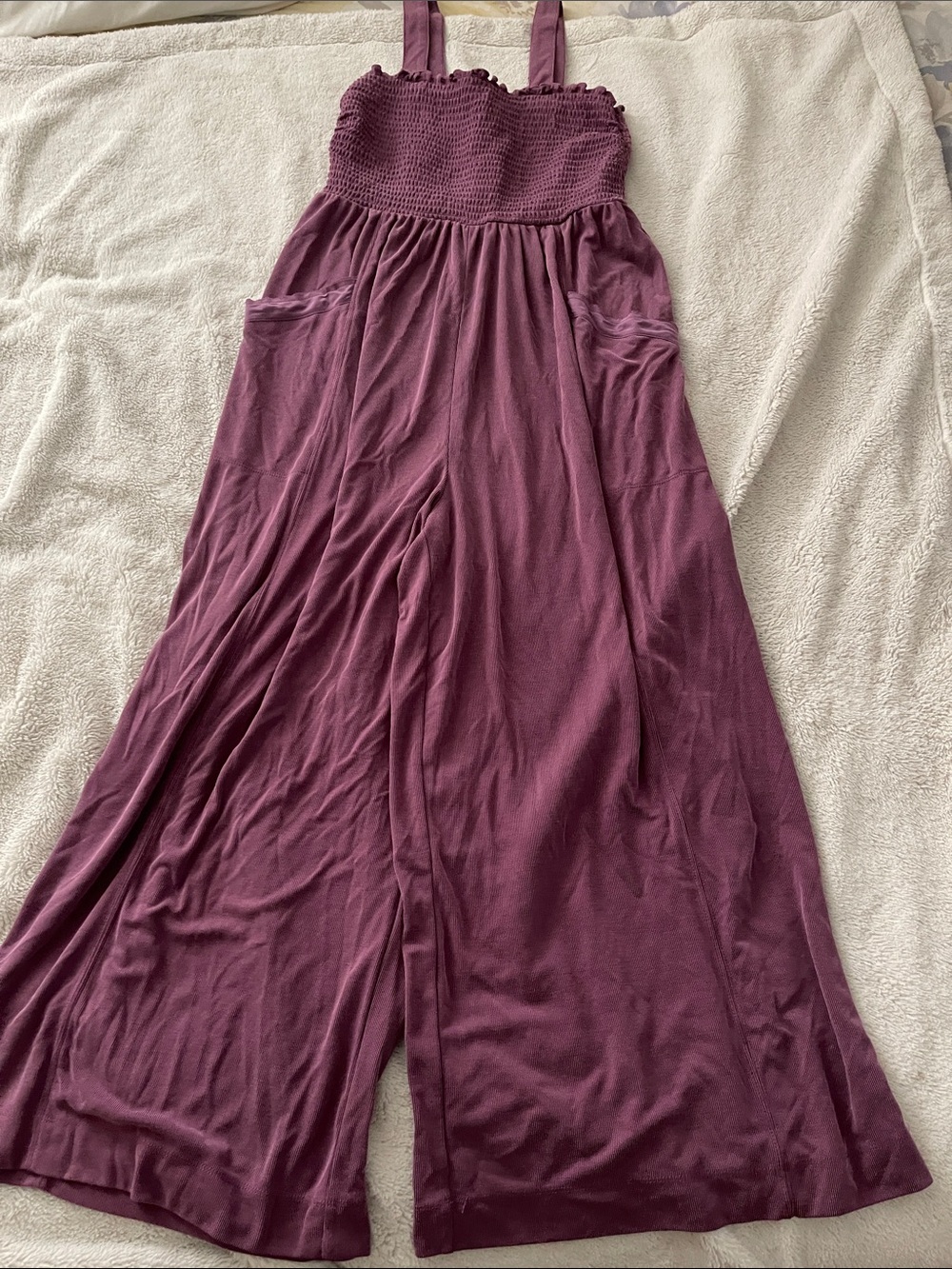 Anthropologie M relaxed wide leg romper stretch top pockets Women’s mauve